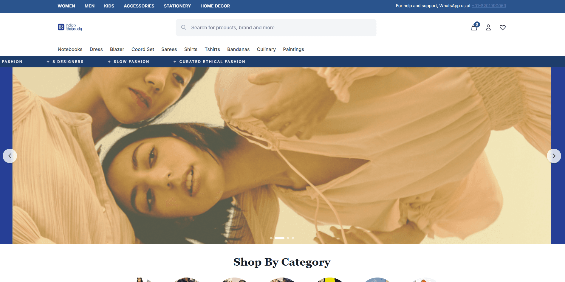 Indigo Rhapsody Webshop — interface